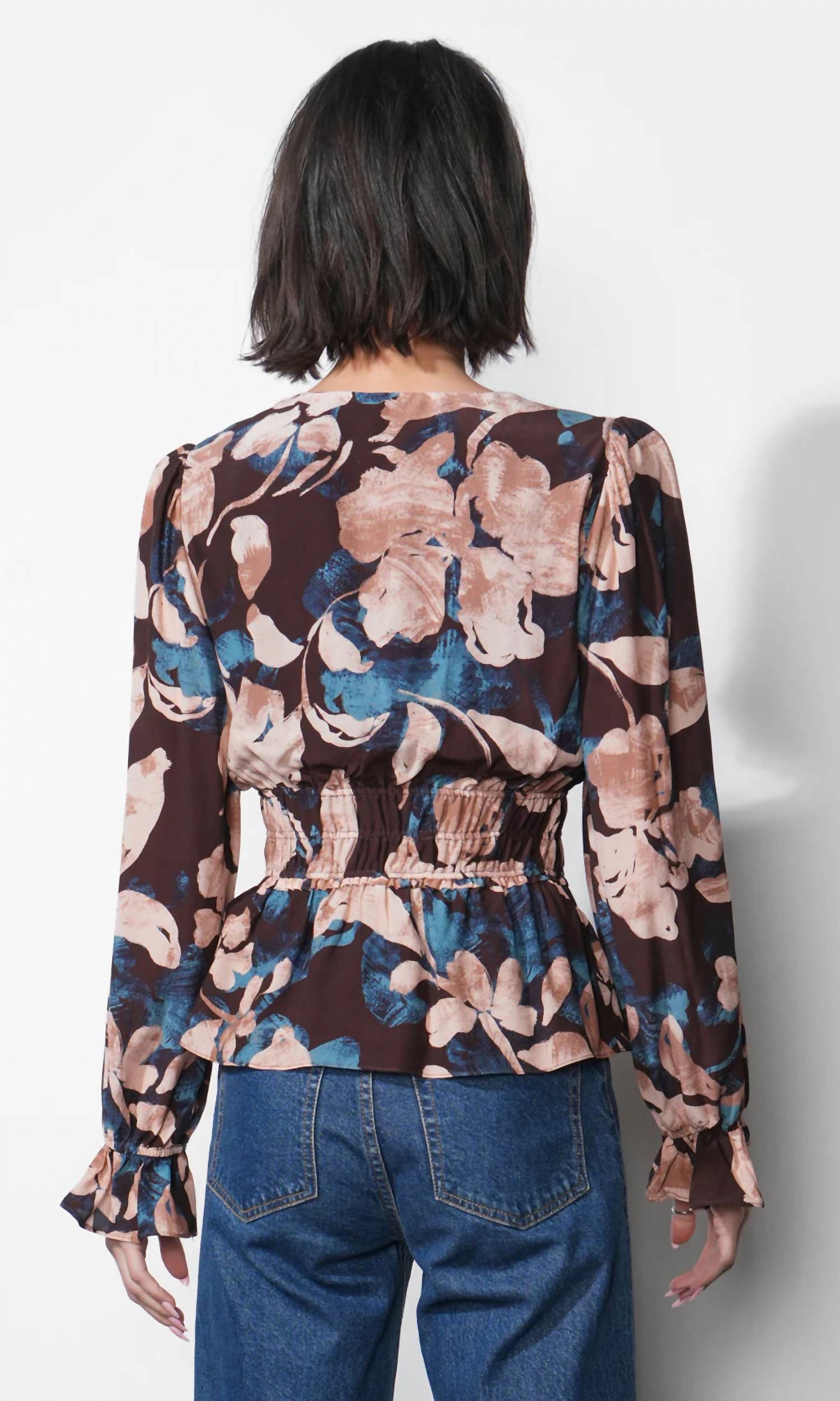 Nicki Printed V-Neck Blouse In Mulberry Combo