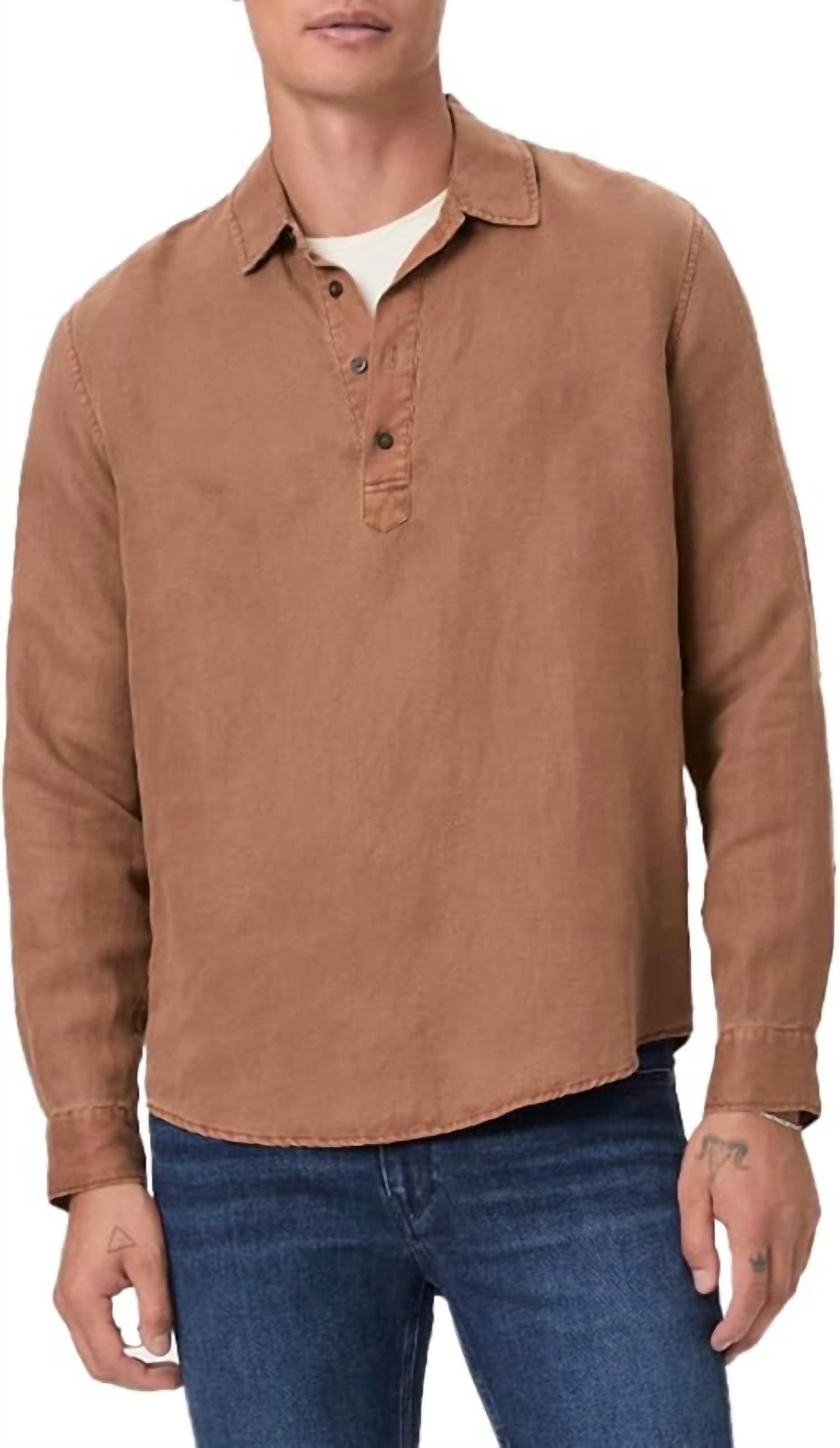 Arney Popover Linen Blend Shirt In Vintage Italian Coffee