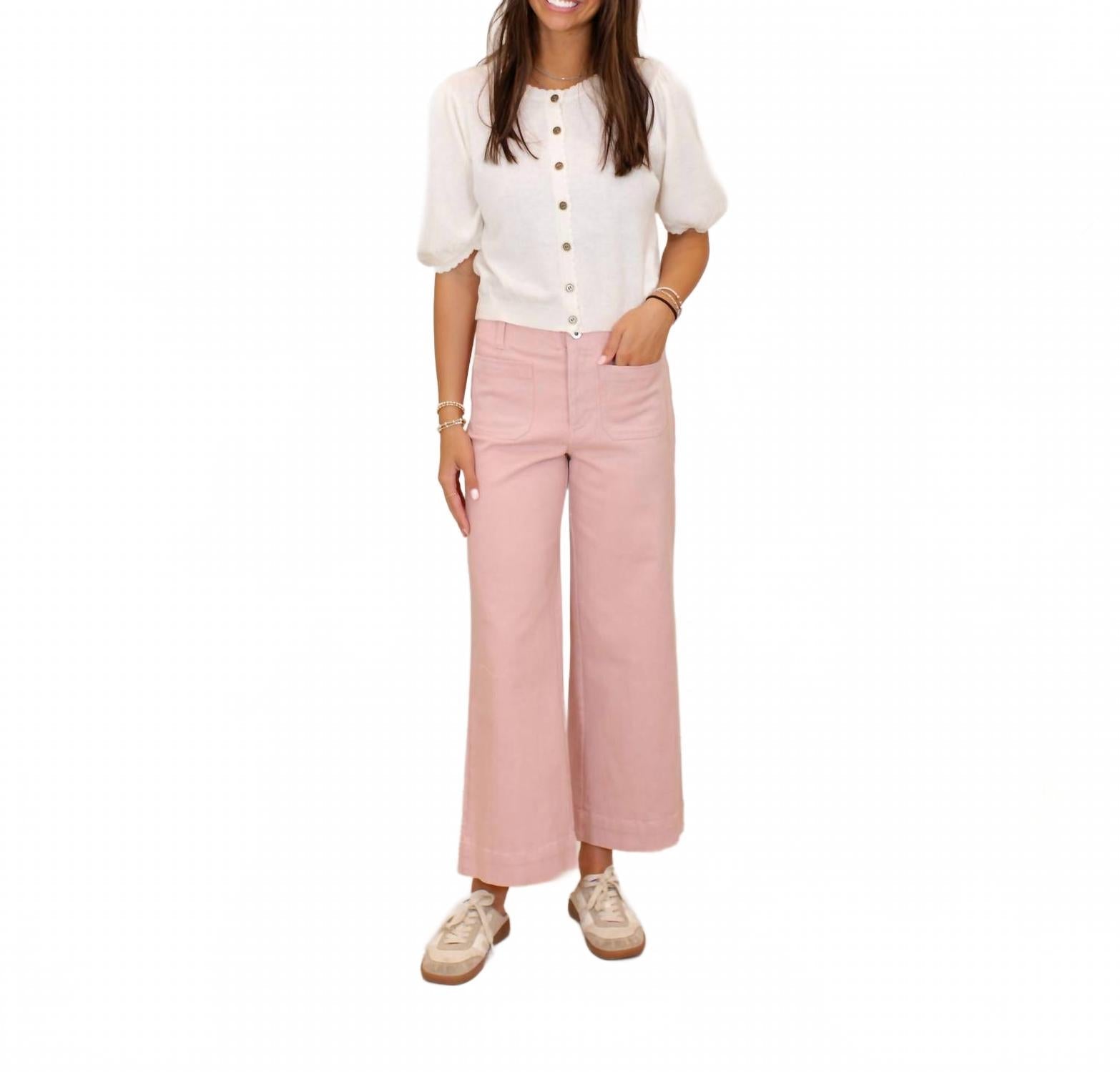 Cotton Twill Wide Leg Pant In Dusty Pink