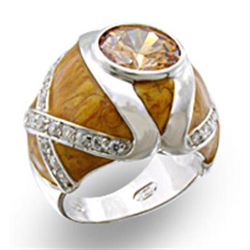 High-Polished 925 Sterling Silver Ring with AAA Grade CZ in Champagne