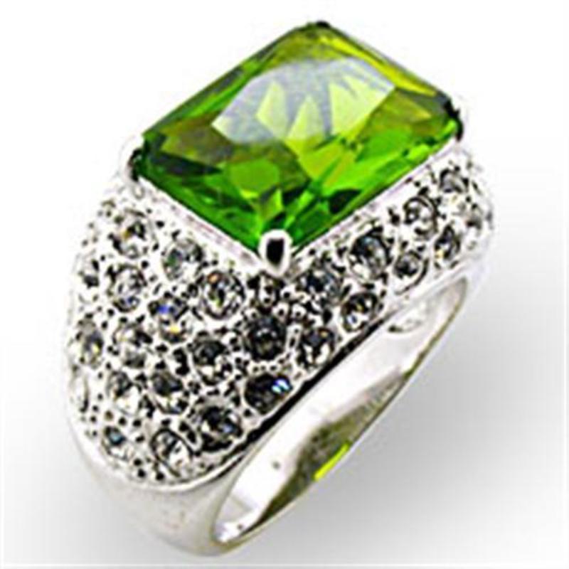 Rhodium Brass Ring with Synthetic Spinel in Peridot