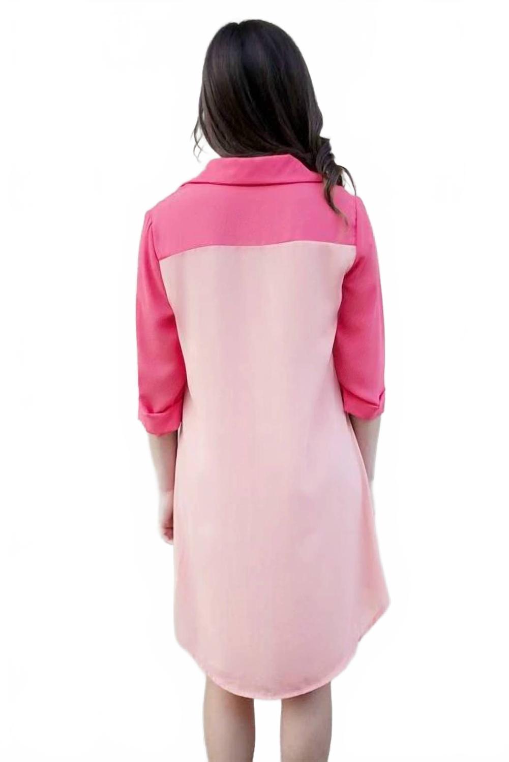 Color Block Shirt Dress In Coral