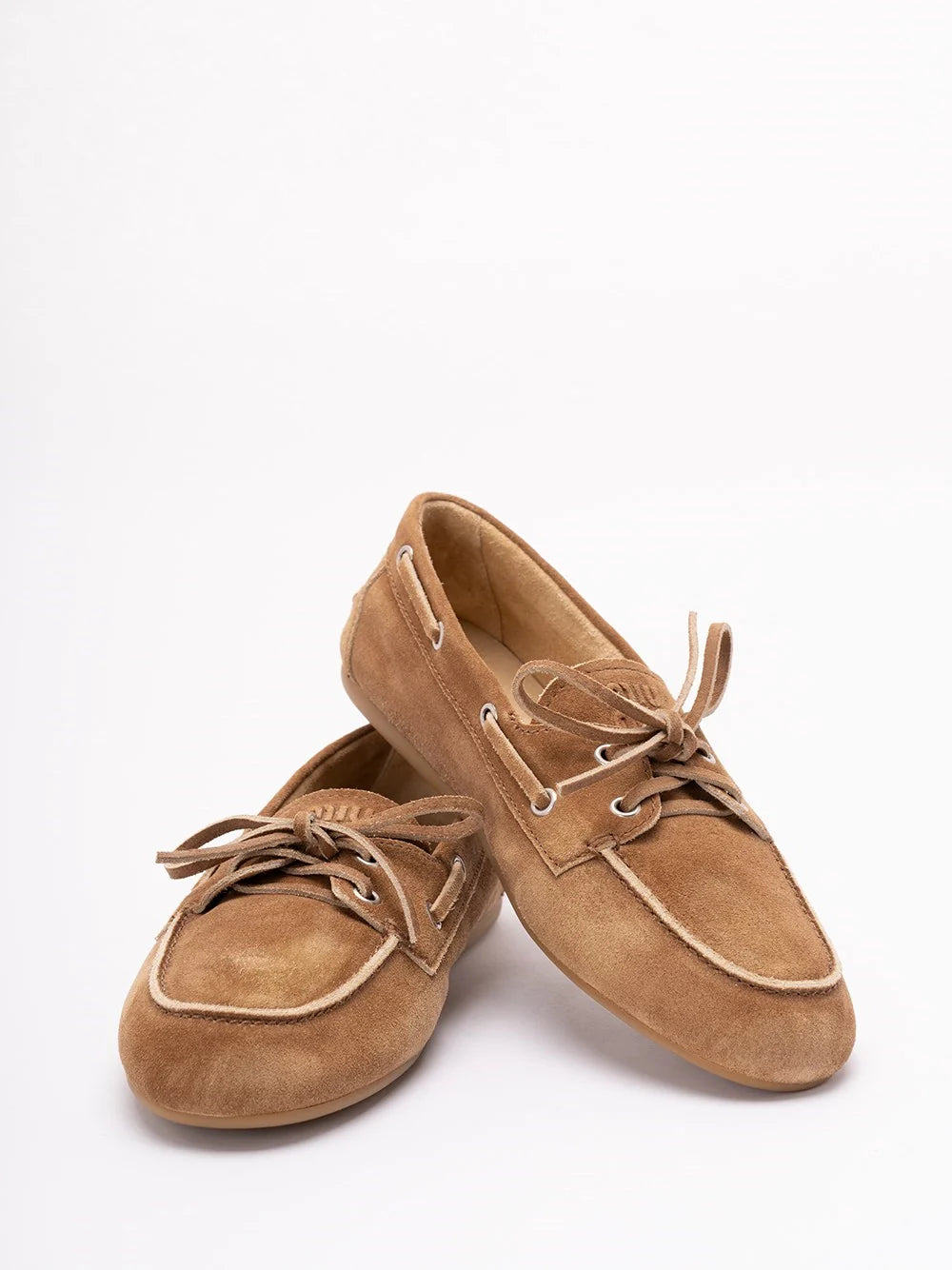 Miu Miu Women Unlined Bleached Suede Boat Shoes