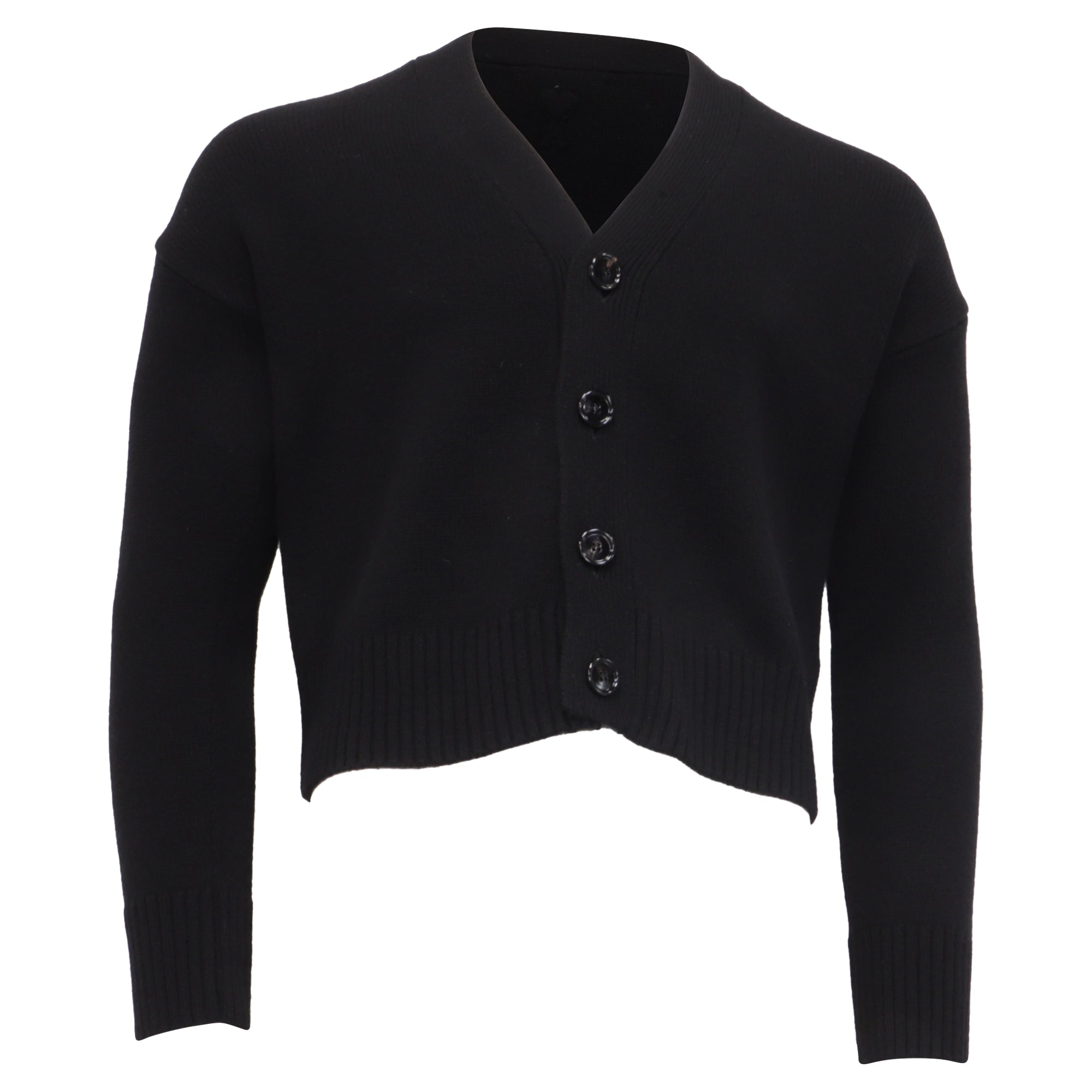 AMI Paris Cropped Cardigan in Black Merino Wool