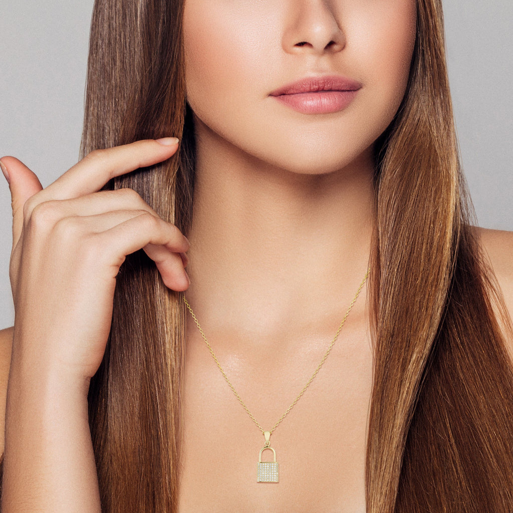Sterling Silver Pave Padlock Necklace