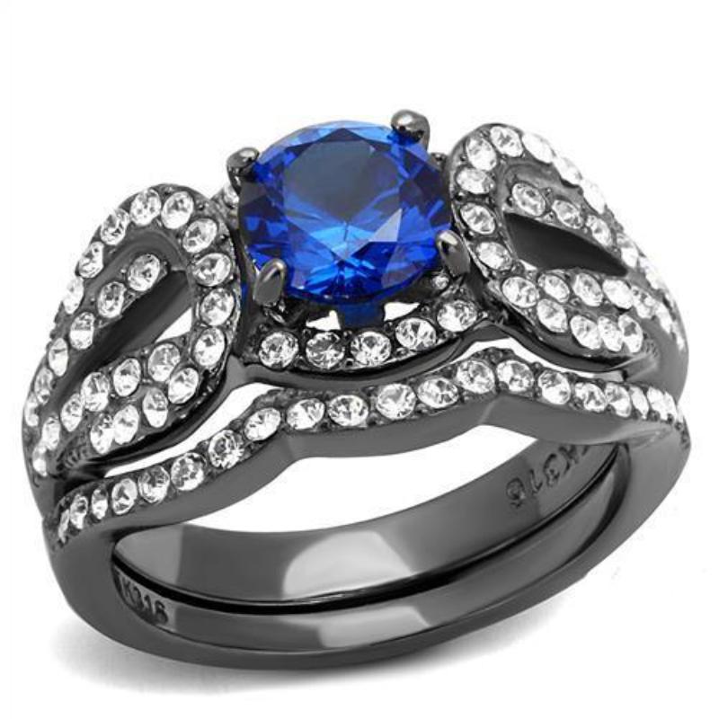 IP Light Black Stainless Steel Ring with Synthetic Spinel in London Blue