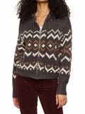 Zip Up Fair Isle Hoodie In Mocha