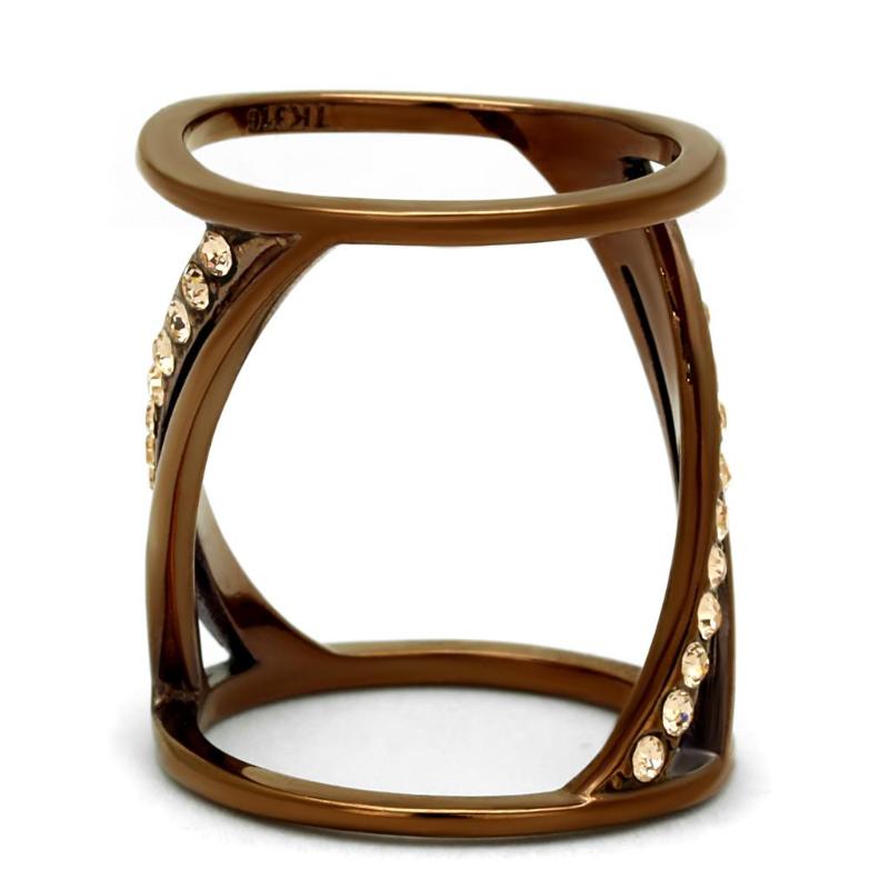 IP Coffee light Stainless Steel Ring with Top Grade Crystal in Light Peach