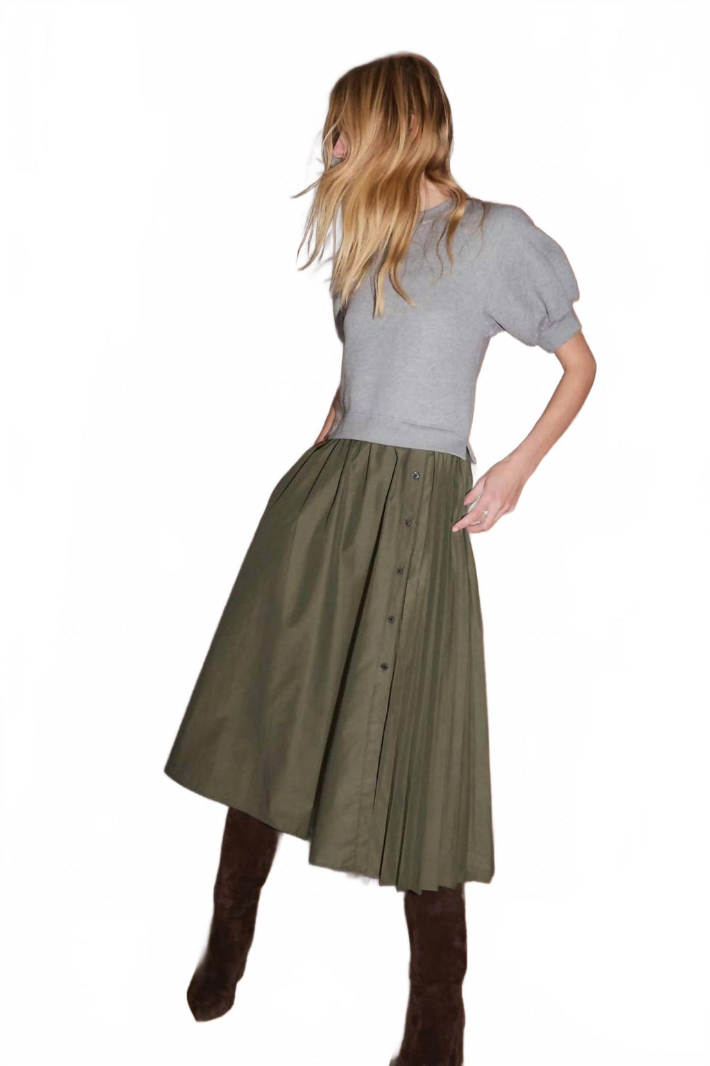 Shayna Midi Dress In Heather Grey/army