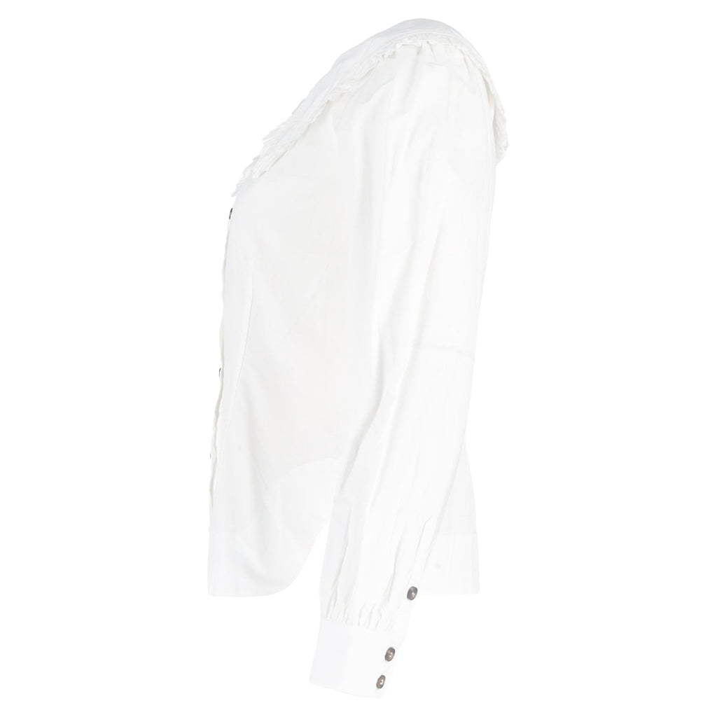 Ganni Oversized Collar Buttoned Shirt in White Cotton
