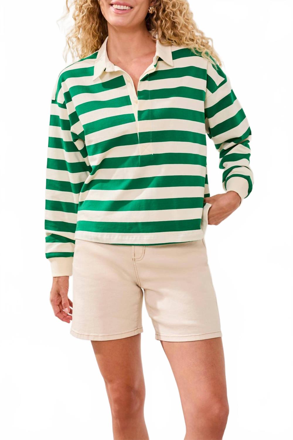 Rugby Long Sleeve Polo Top In Green