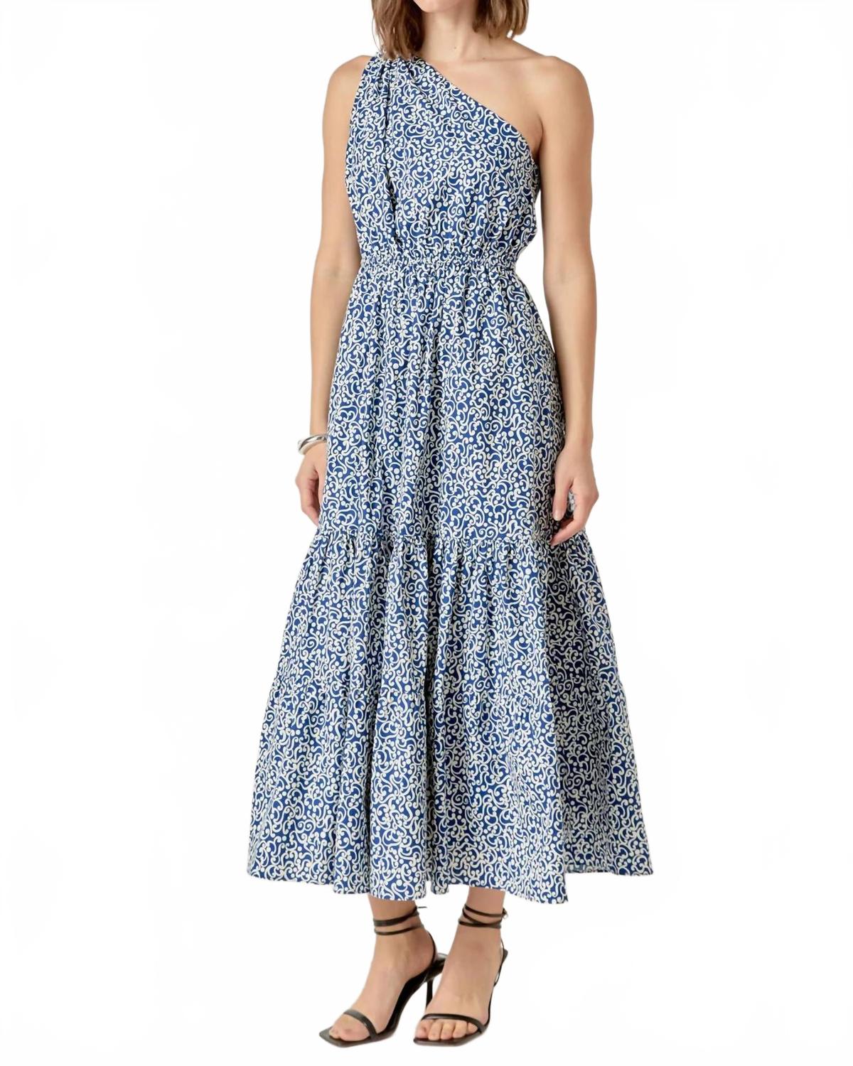 Print One Shoulder Maxi Dress In Blue