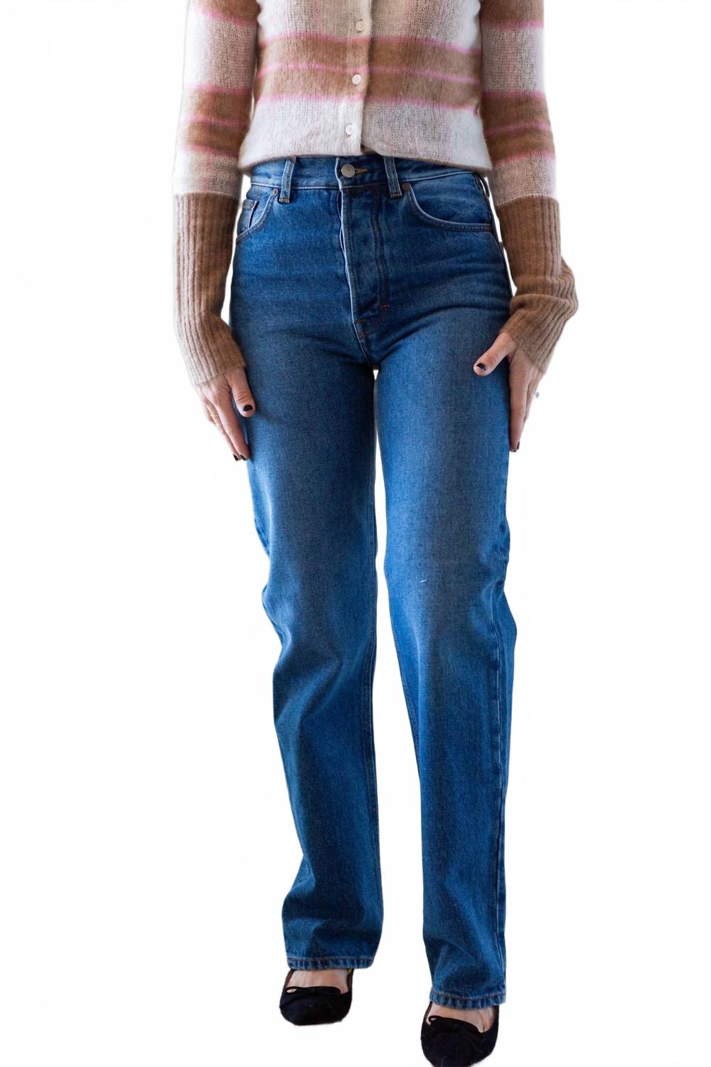 Straight Leg Denim Jeans In Dark Blue