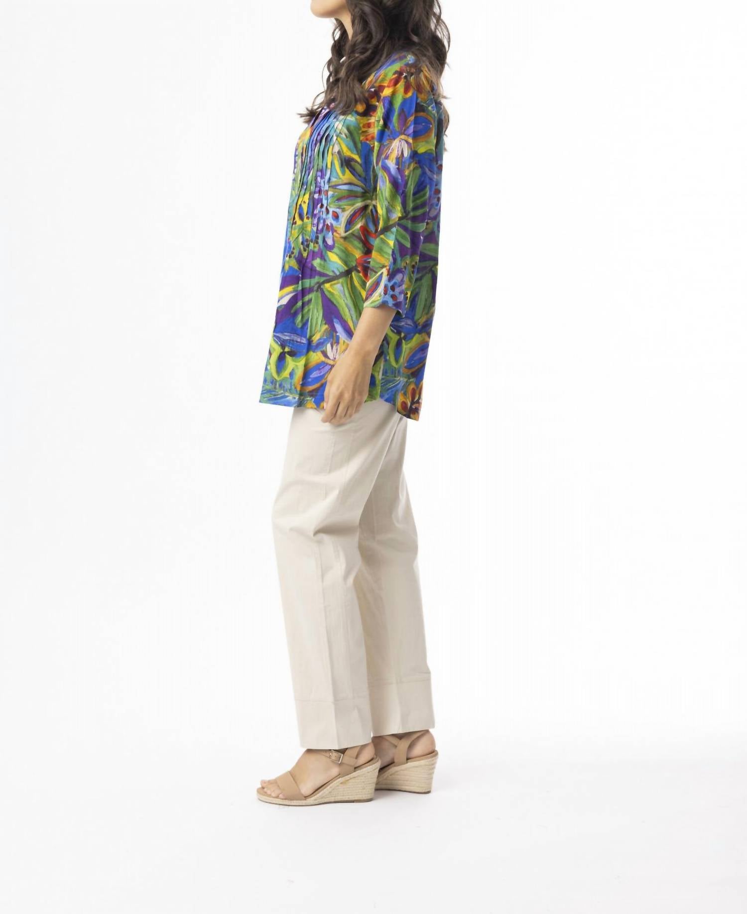 Zapallar Pleated Long Sleeve Top In Multi