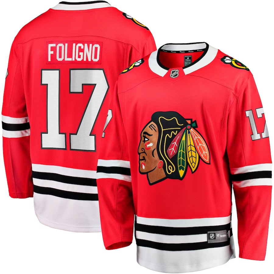 Men's Chicago Blackhawks Nick Foligno #17 Red Home Breakaway jersey
