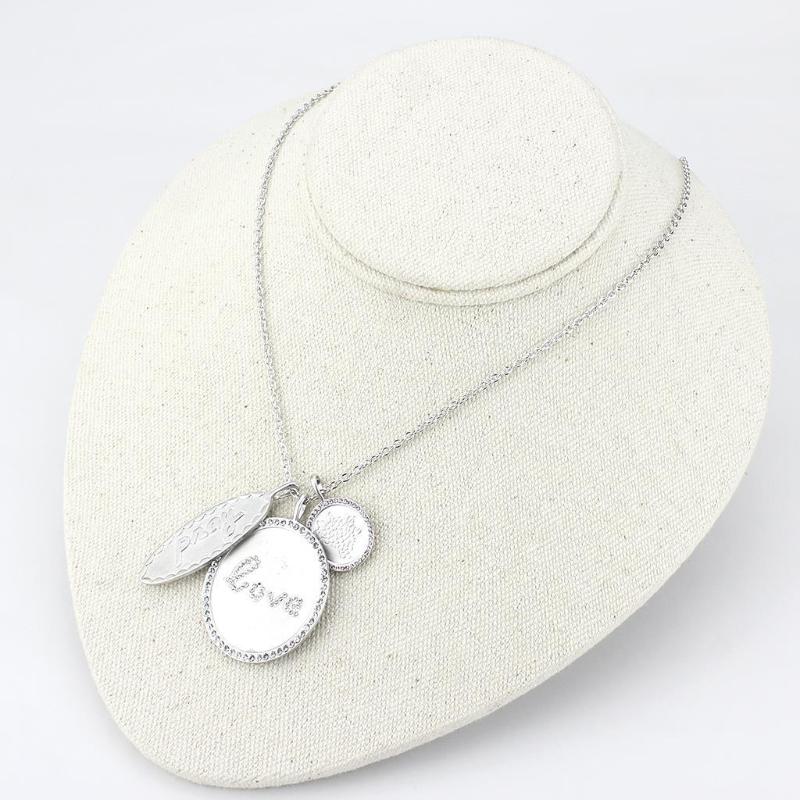 Rhodium+Brushed Brass Necklace with Top Grade Crystal in Light Amethyst