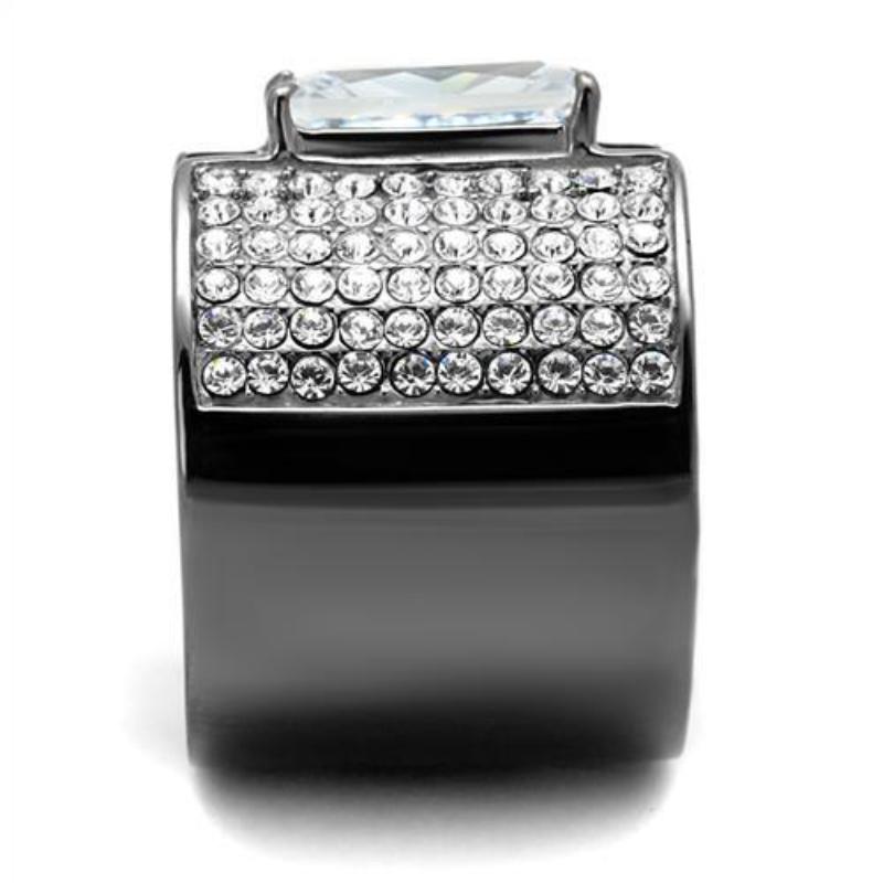 IP Light Black Stainless Steel Ring with AAA Grade CZ in Clear