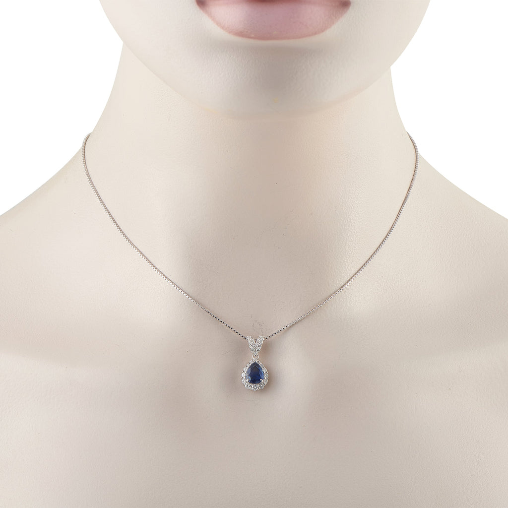 LB Exclusive Platinum, 18K White Gold 0.45ct Diamond and Sapphire Pendant Necklace MF20-041326