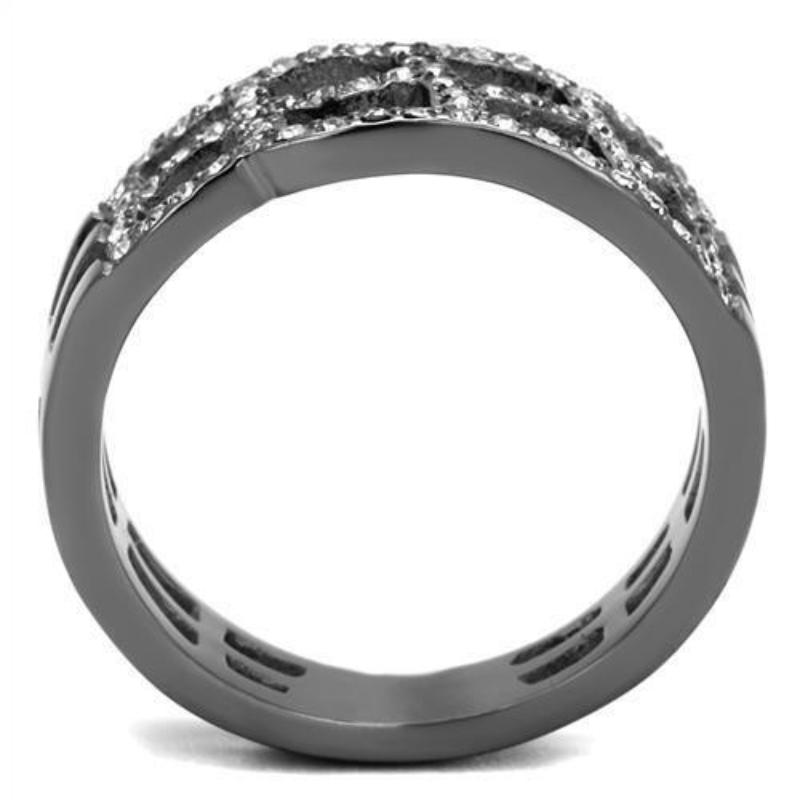 IP Light Black Stainless Steel Ring with Top Grade Crystal in Black Diamond