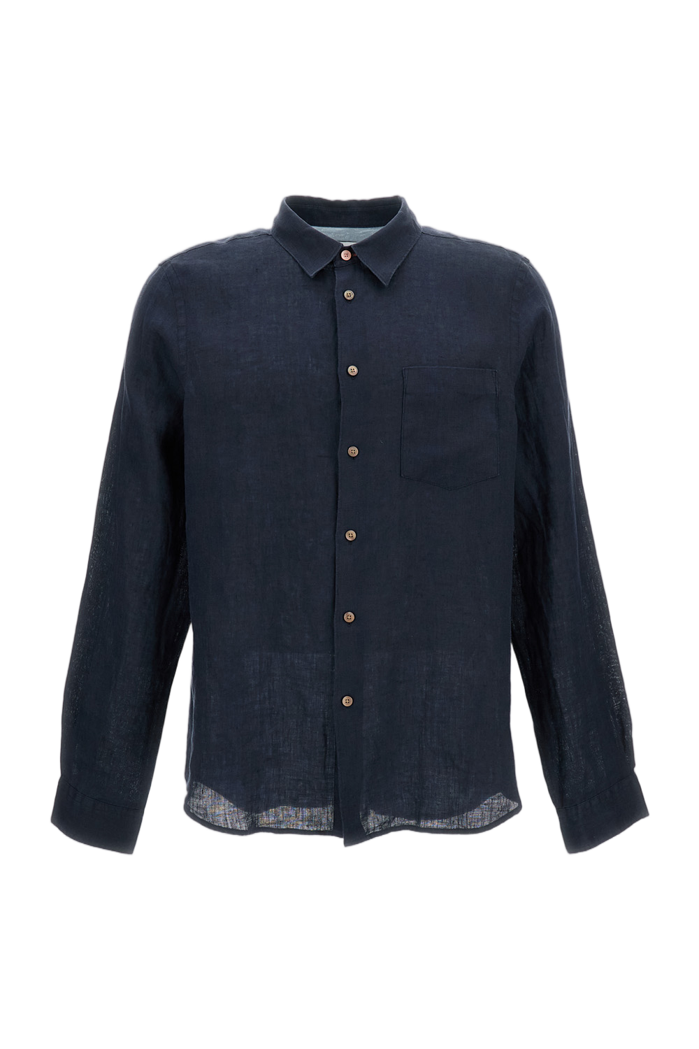 Comfort-Fit Linen Shirt With Pointed Collar And Front Pocket