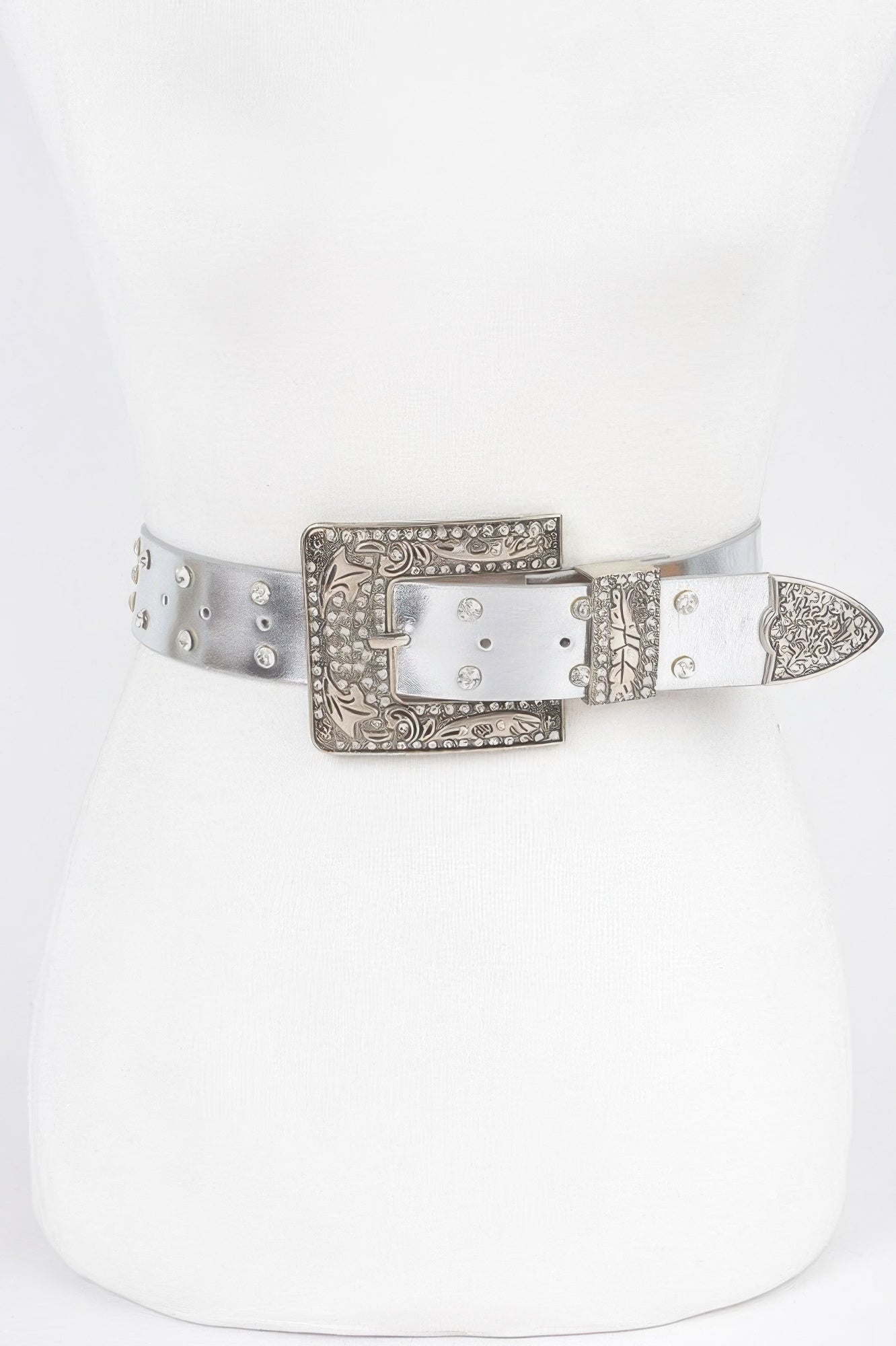 Rhinestone Buckle Metallic Plus Size Belt W/chain