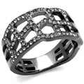 IP Light Black Stainless Steel Ring with Top Grade Crystal in Black Diamond