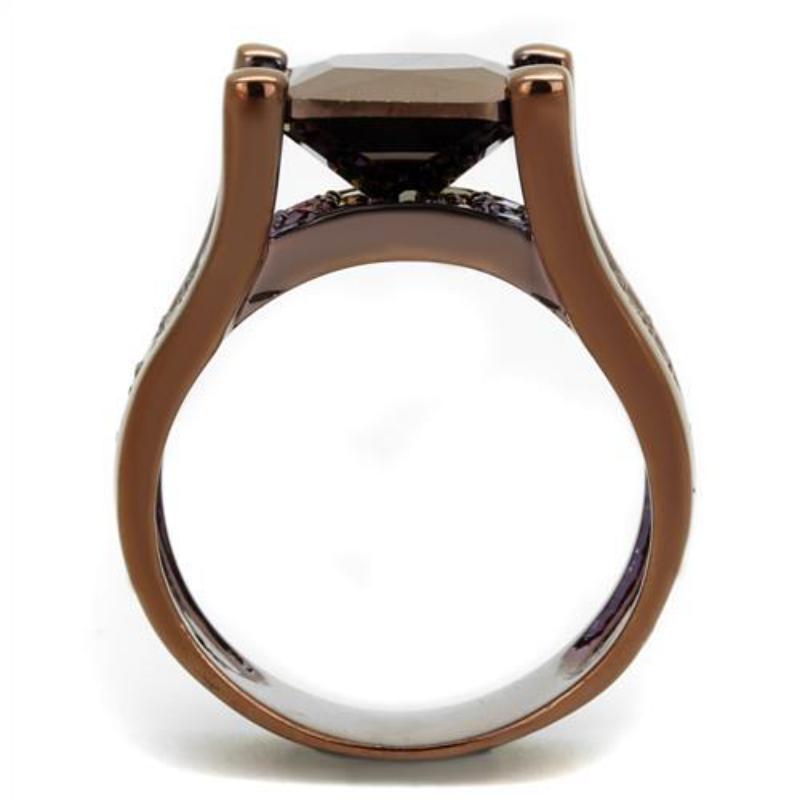 IP Coffee light Brass Ring with AAA Grade CZ in Light Coffee