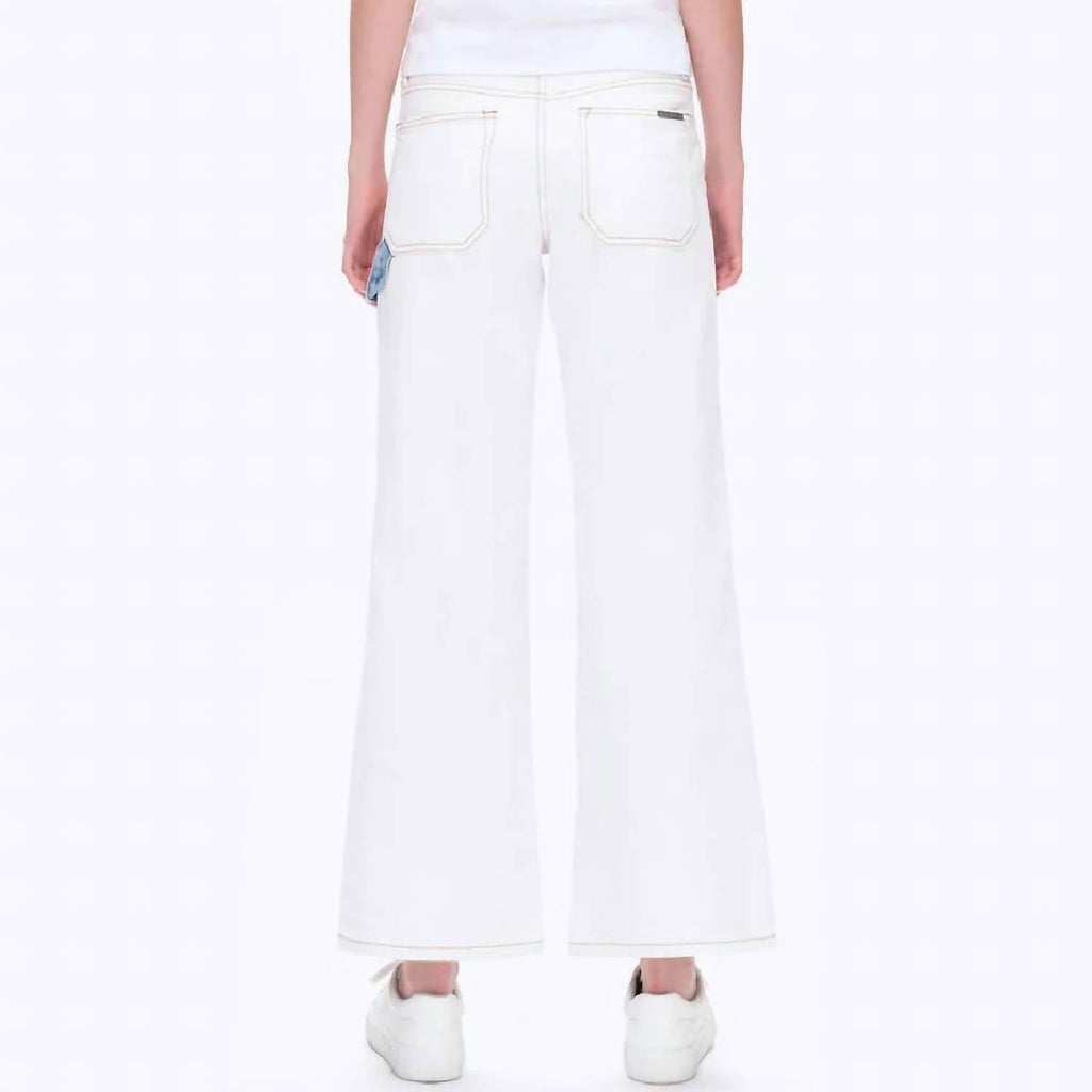 Jeremy Mid Rise Two Tones Wide Leg Jean In Cream