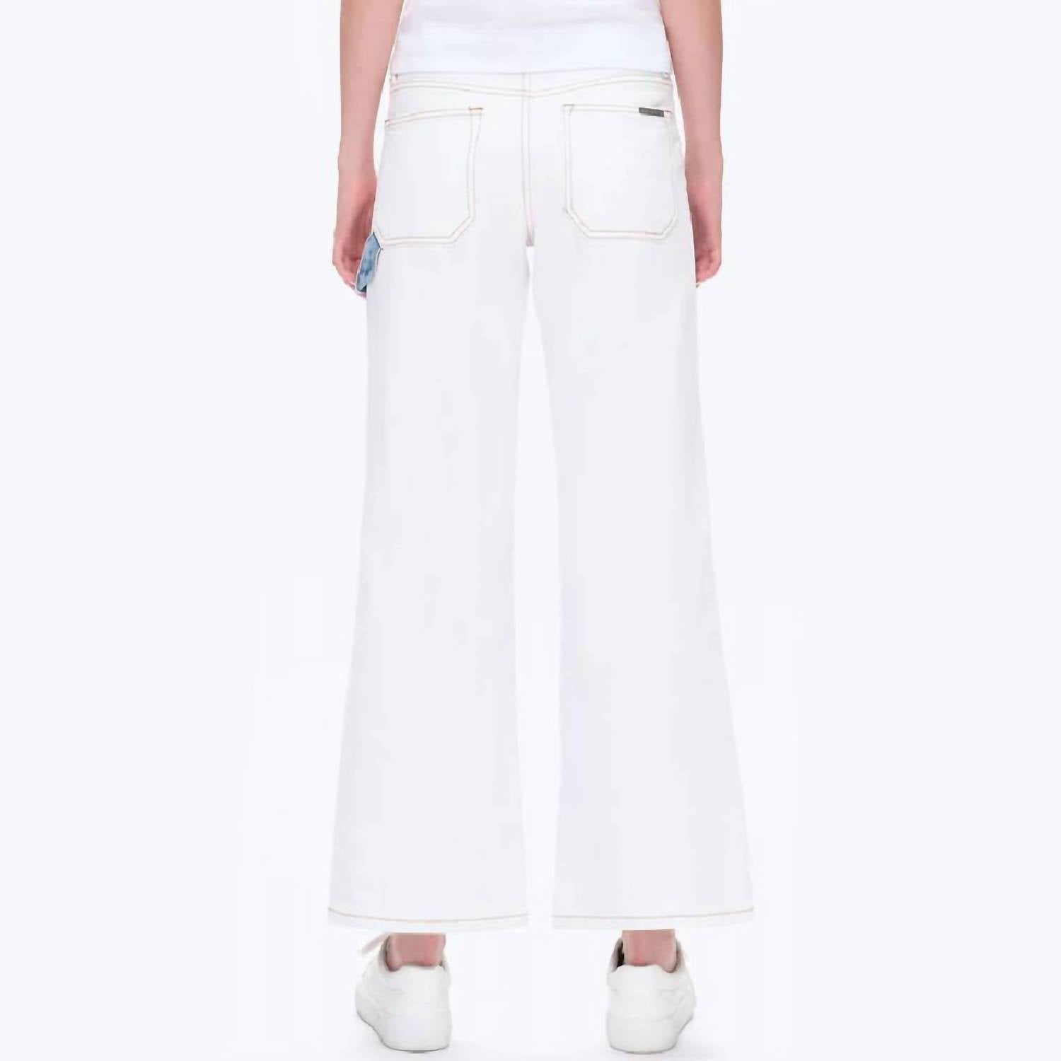 Jeremy Mid Rise Two Tones Wide Leg Jean In Cream