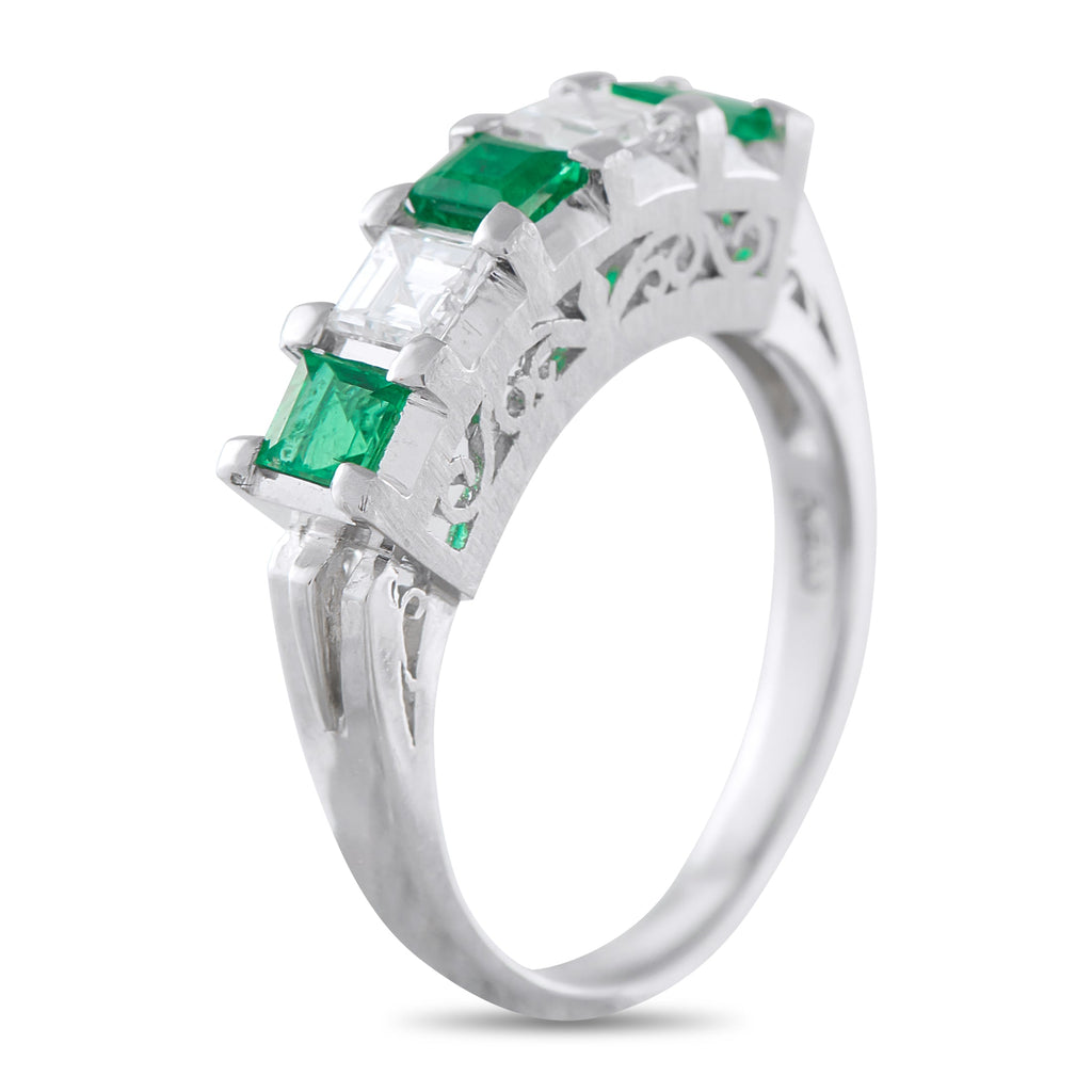 LB Exclusive Platinum 0.46ct Diamond and Emerald Ring MF40-041326