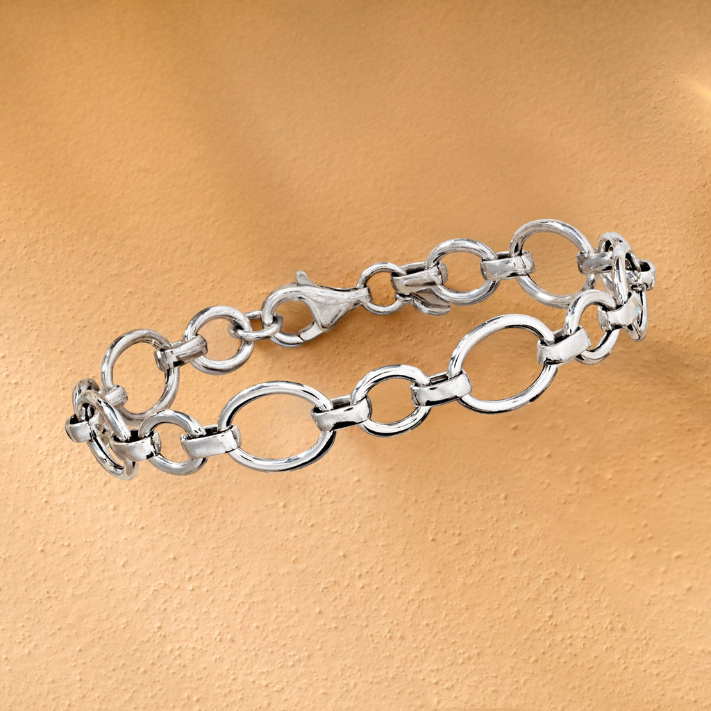 Ross-Simons Italian Sterling Silver Cable and Oval-Link Bracelet