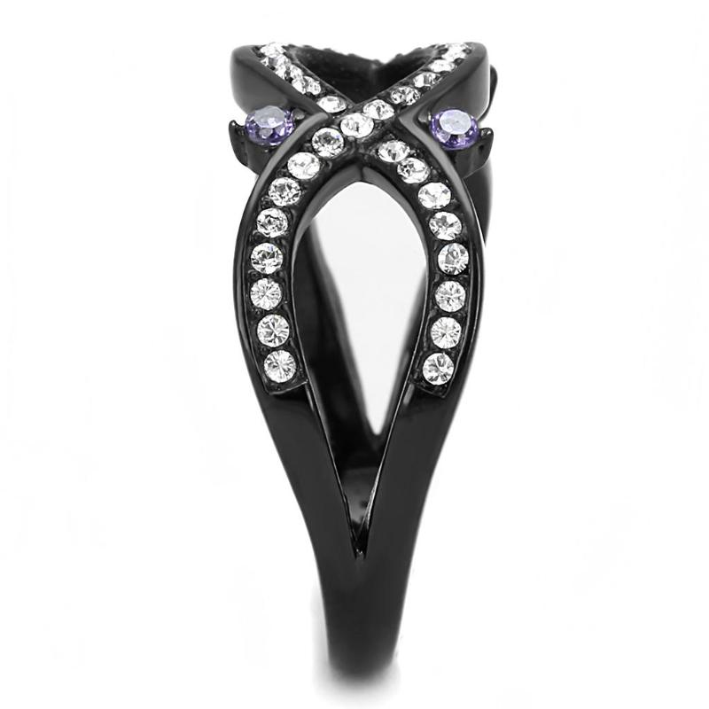 IP Black(Ion Plating) Stainless Steel Ring with AAA Grade CZ in Amethyst