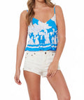 Printed Rayon Tank In Blue Botanic