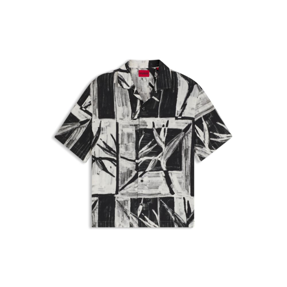 Oversized-fit printed shirt with camp collar