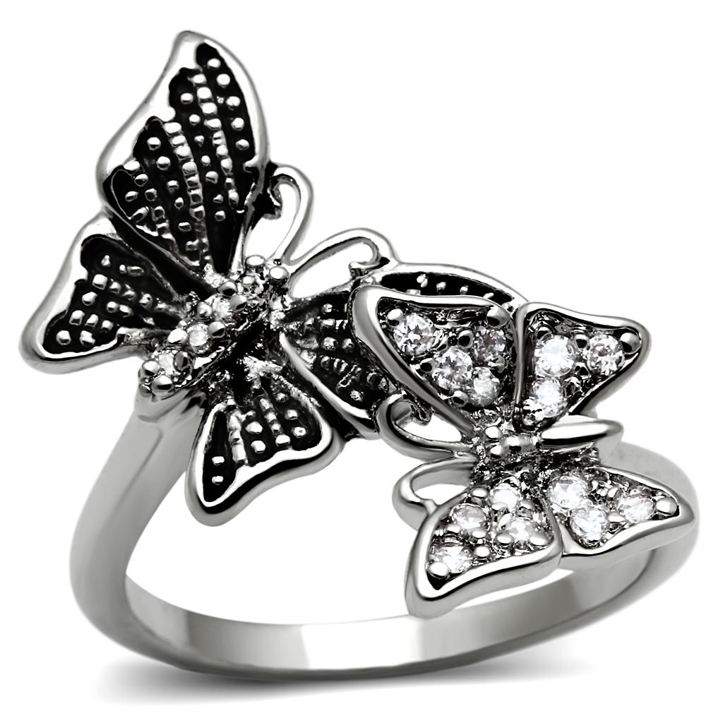 High polished (no plating) Stainless Steel Ring with AAA Grade CZ in Clear