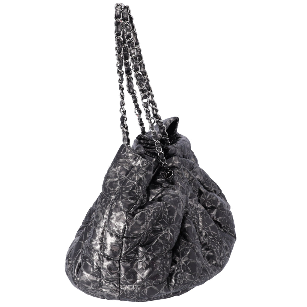 Chanel Coco Mark Melrose Cabas Matelasse Chain Shoulder Bag Black Silver