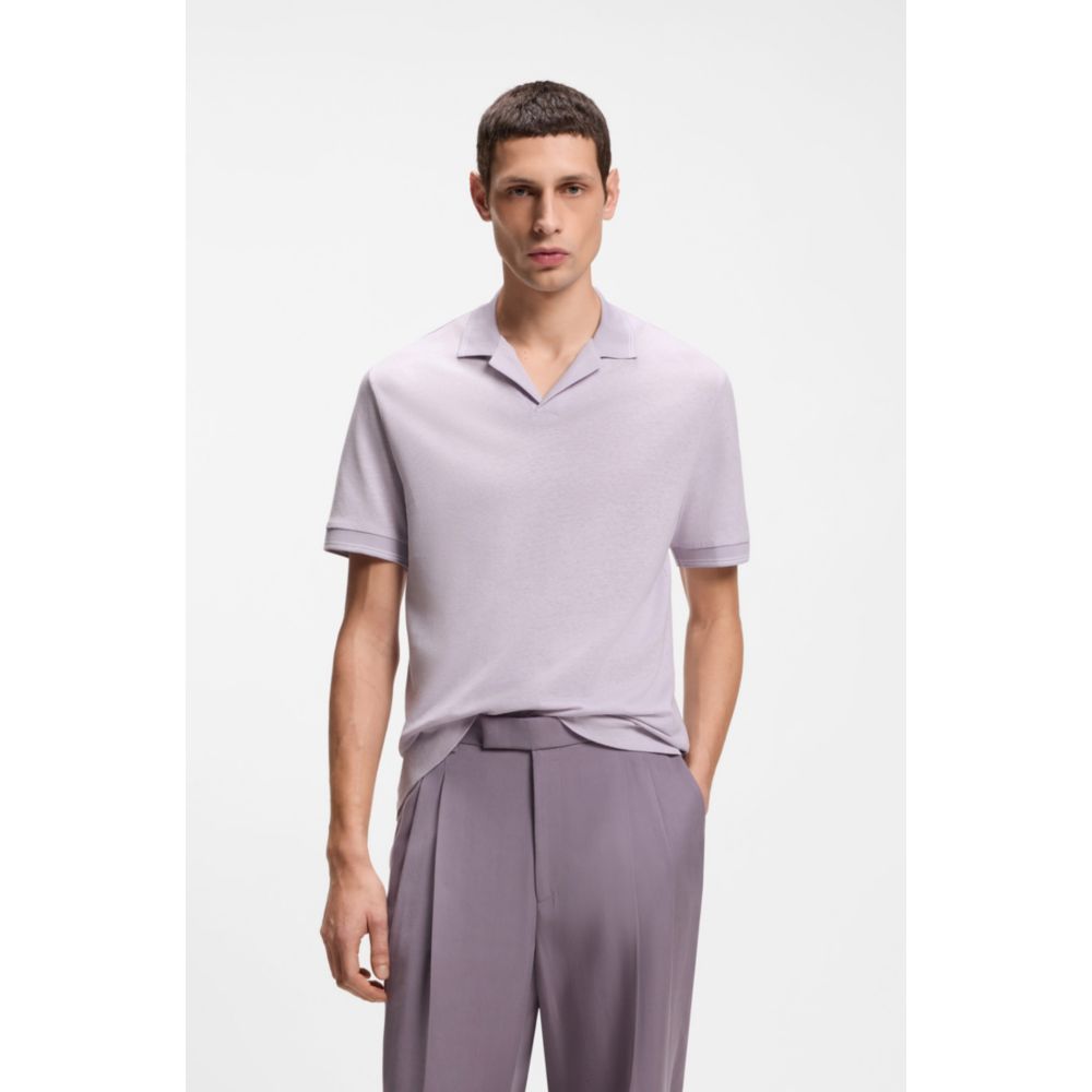 Johnny-collar polo shirt in cotton and linen