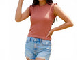 Boho Ribbed Ruffle Trim Striped Tank Top In Terracotta Rust White Stripes