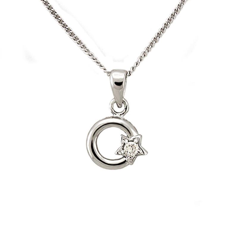 Rhodium Brass Chain Pendant with AAA Grade CZ in Clear