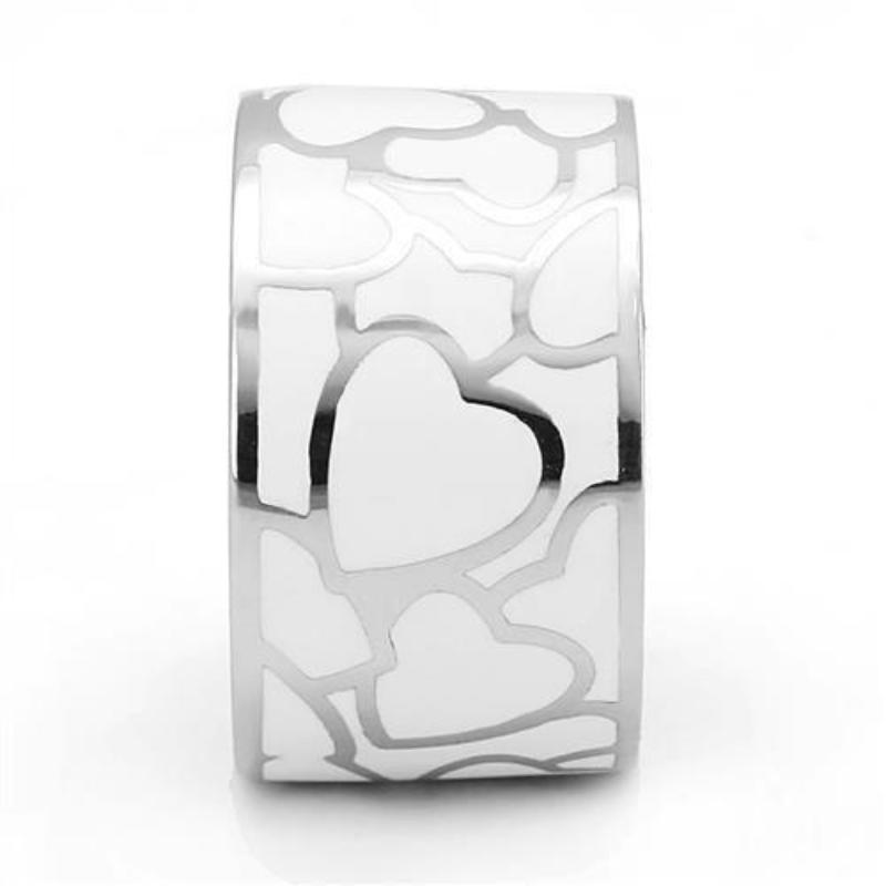 High polished (no plating) Stainless Steel Ring with Epoxy in White
