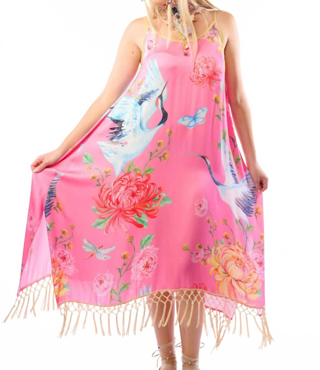 Crane Floral Print Dress In Rose
