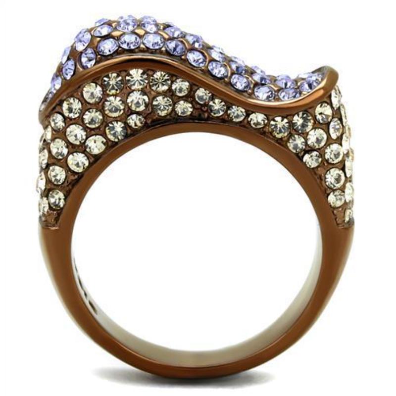 IP Coffee light Stainless Steel Ring with Top Grade Crystal in Multi Color