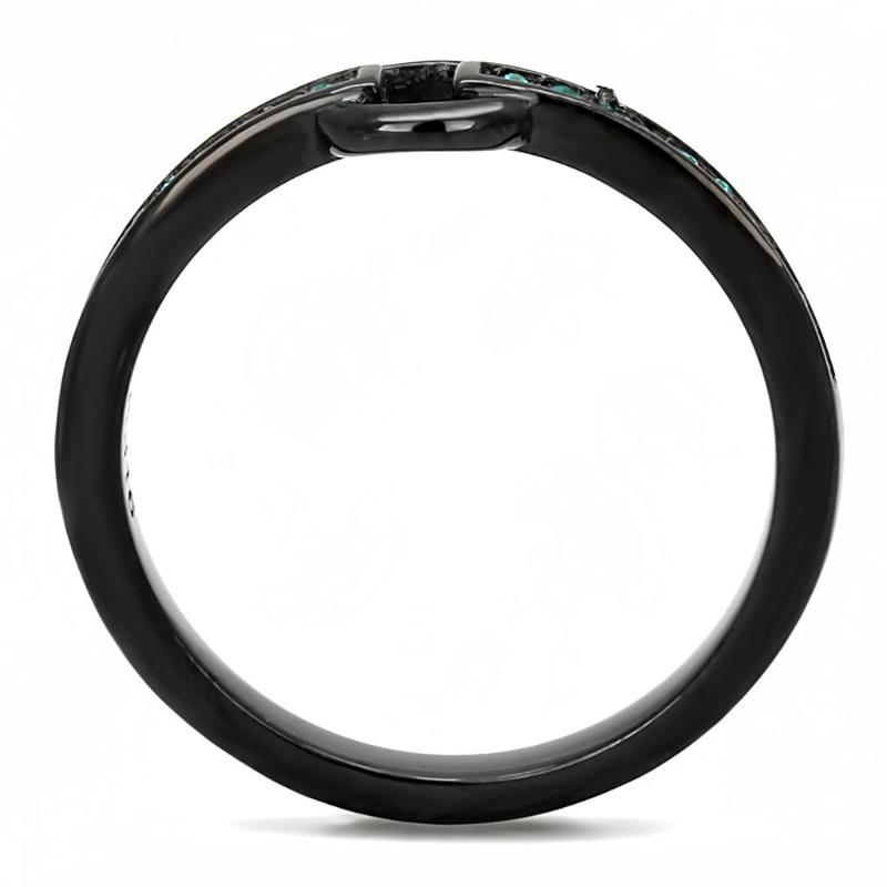 IP Black(Ion Plating) Stainless Steel Ring with Top Grade Crystal in Emerald