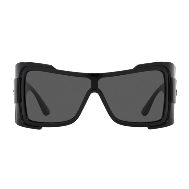 Versace Sunglasses Shield Full Rim, Black Frame And Dark Grey Mirror Blue Lens Ve4451Gb1/55