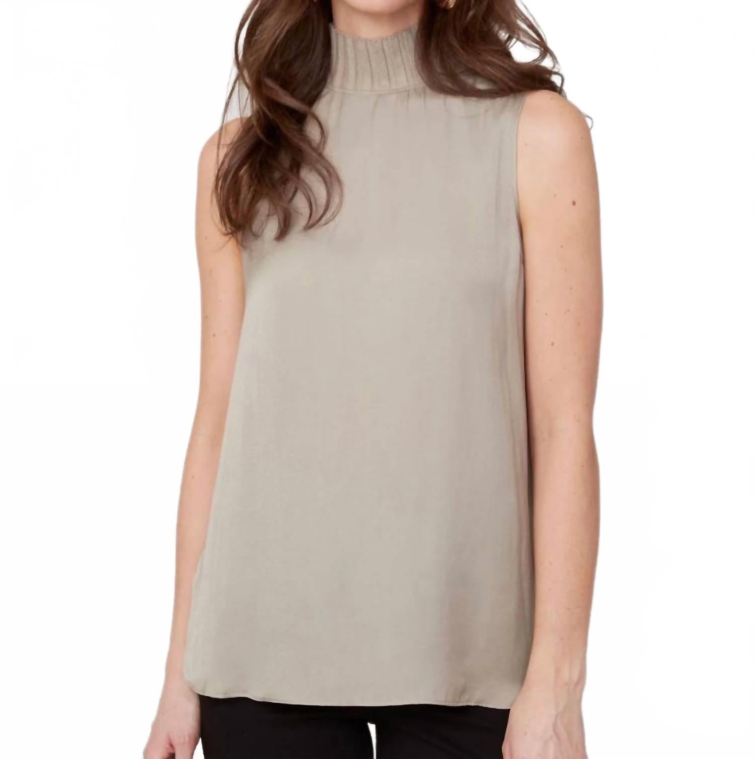Sleeveless Mock Neck Top In Oyster