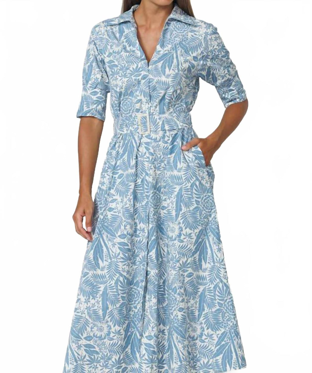 Chrissie Belted Maxi Poplin Dress In Botanical