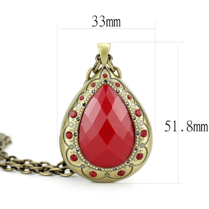 Antique Copper Brass Chain Pendant with Synthetic Synthetic Stone in Red Series