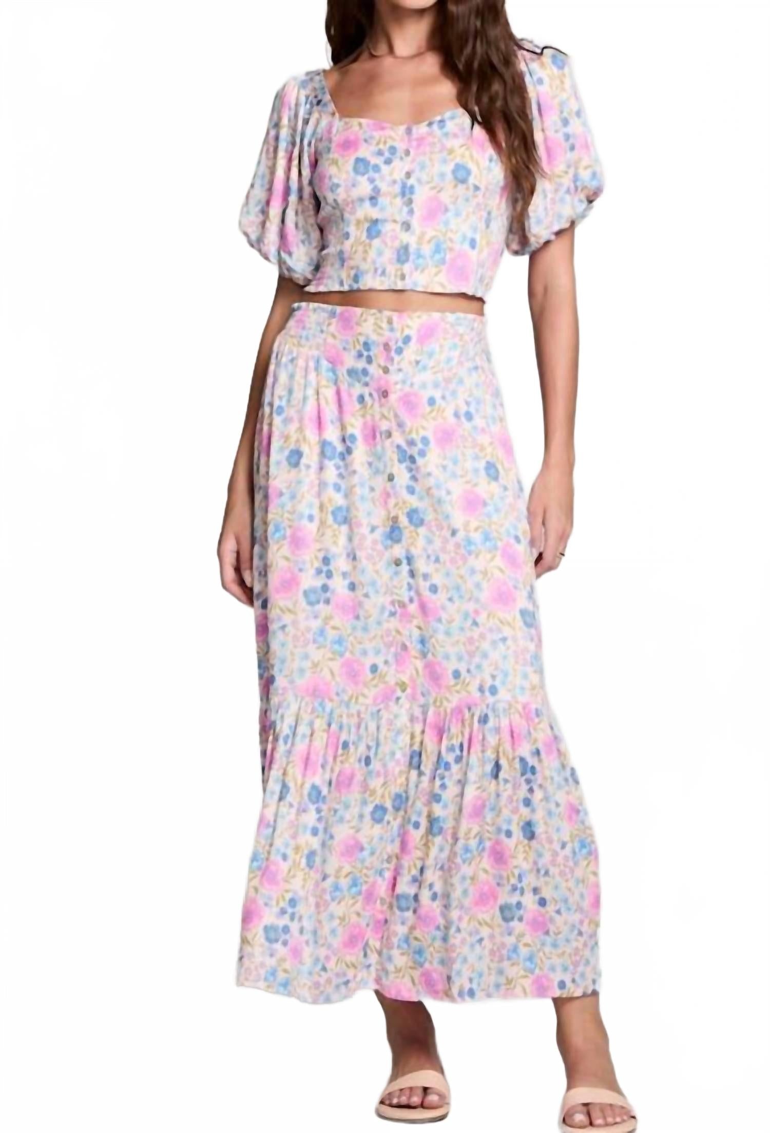 Elysia Puff Sleeve Top In Multi Velvet Iris