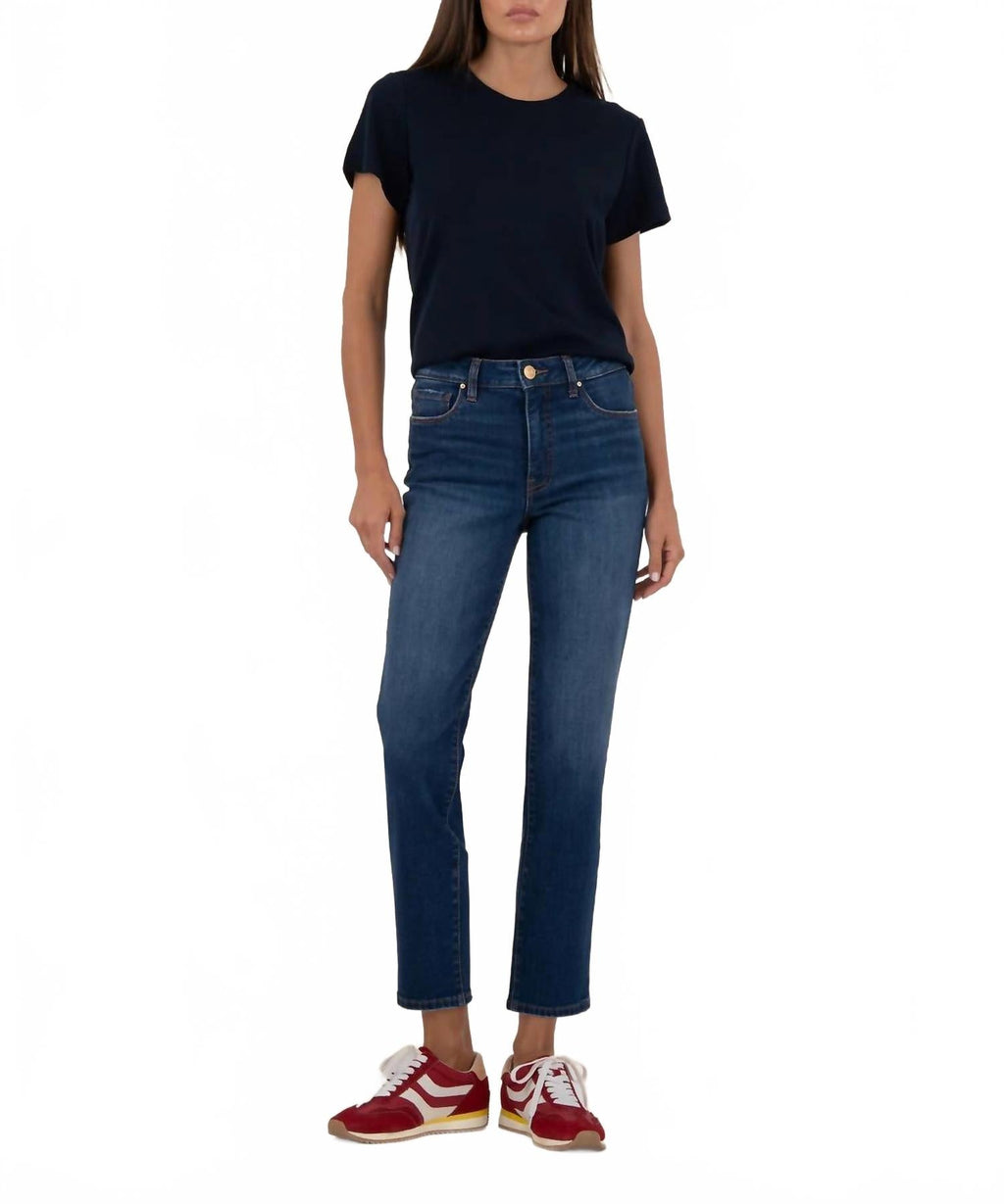 Reese High Rise Ankle Straight Jeans In Dark Wash Blue