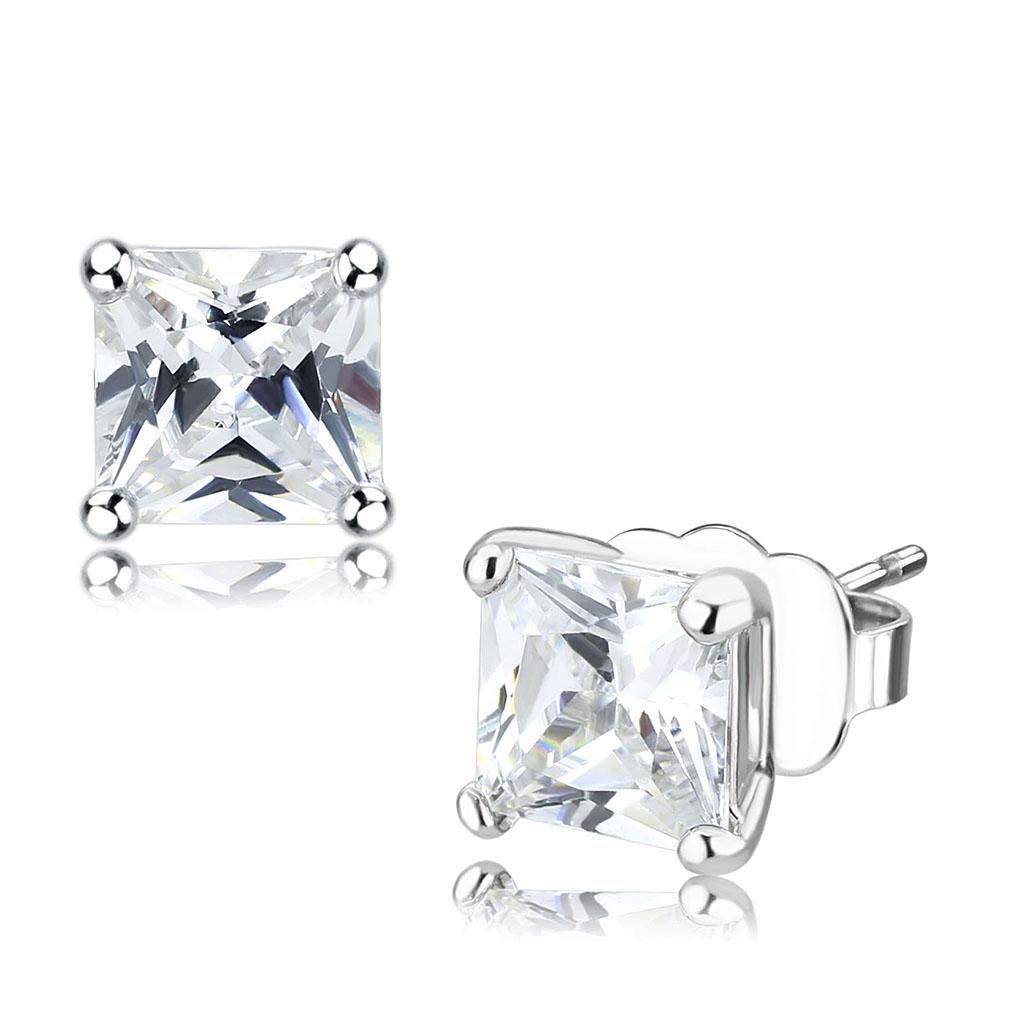 Rhodium Brass Earrings with AAA Grade CZ in Clear